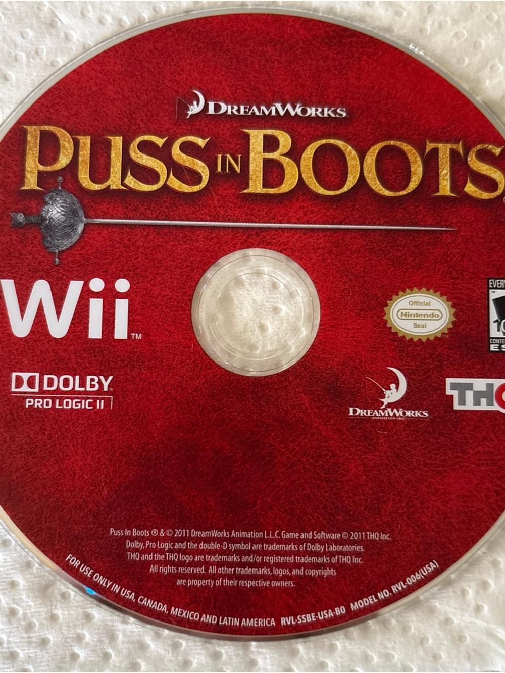 DreamWorks Puss in Boots Wii Game Disc only